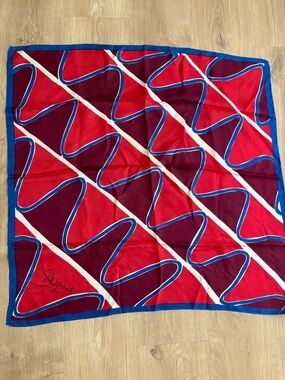 Vtg schiaparelli silk scarf vintage Geometric Pattern in Red, Burgundy & Blue